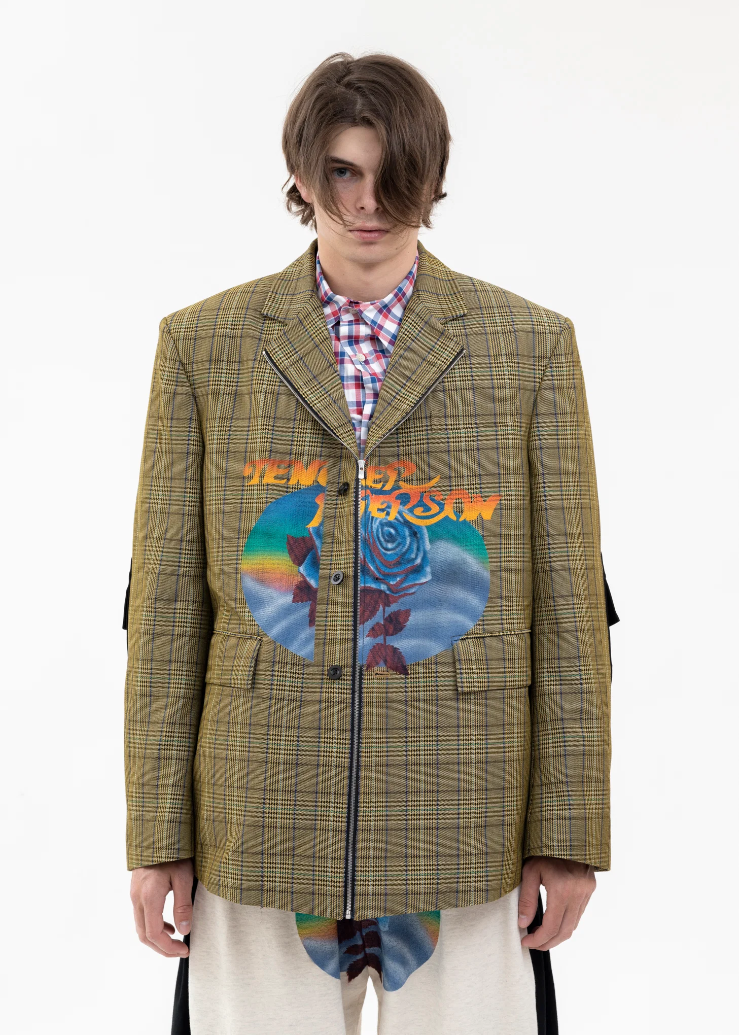YELLOW CHECK ROSE AIRBRUSH TAILORED JACKET - Image 7