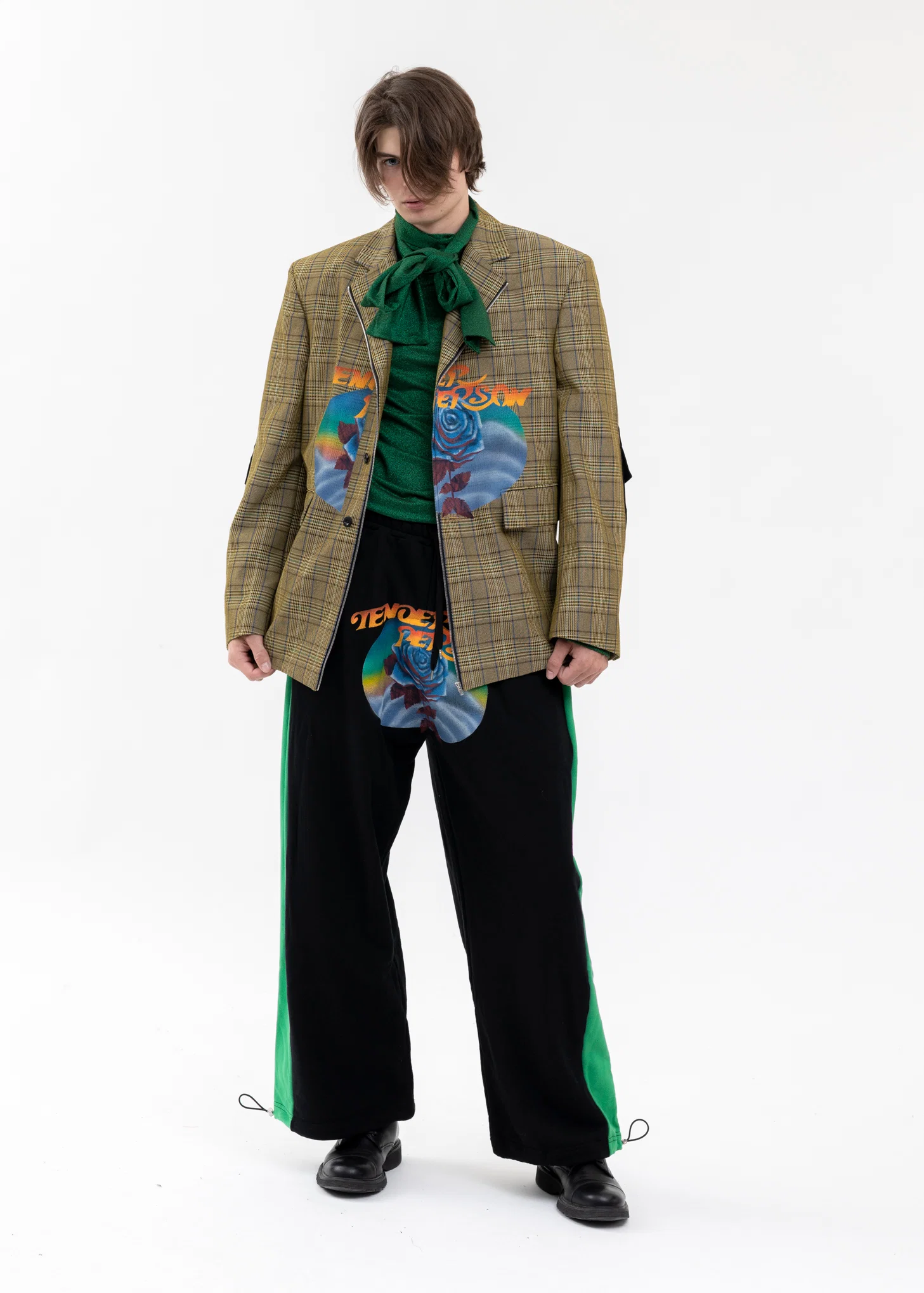 YELLOW CHECK ROSE AIRBRUSH TAILORED JACKET - Image 9