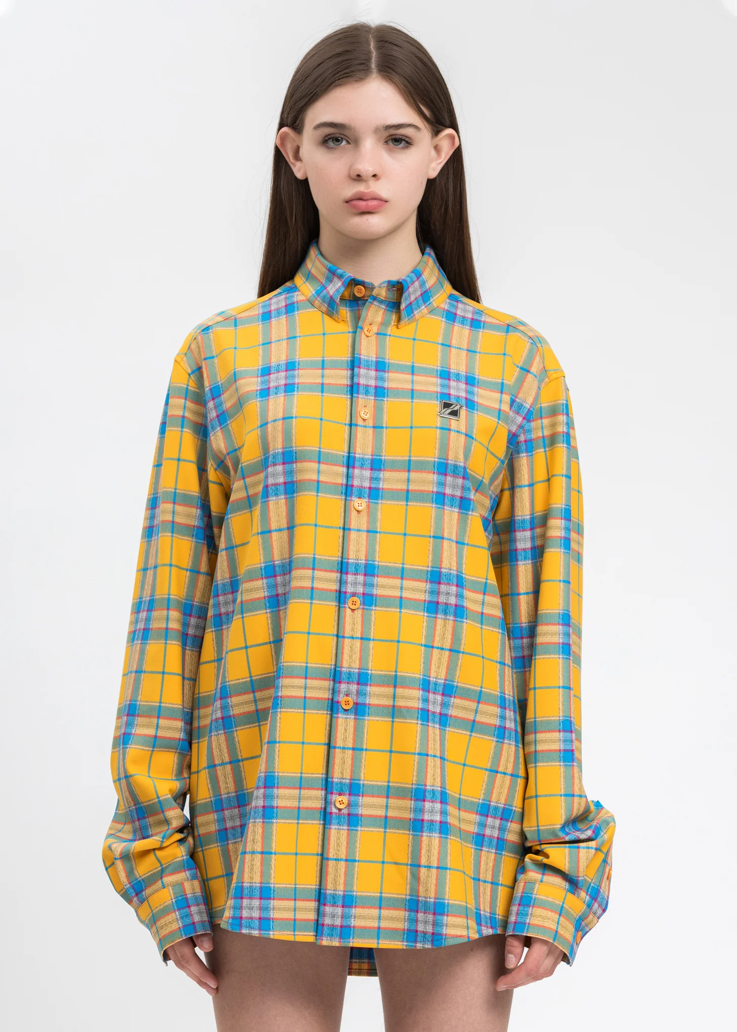 Yellow Checked Logo Print Shirt