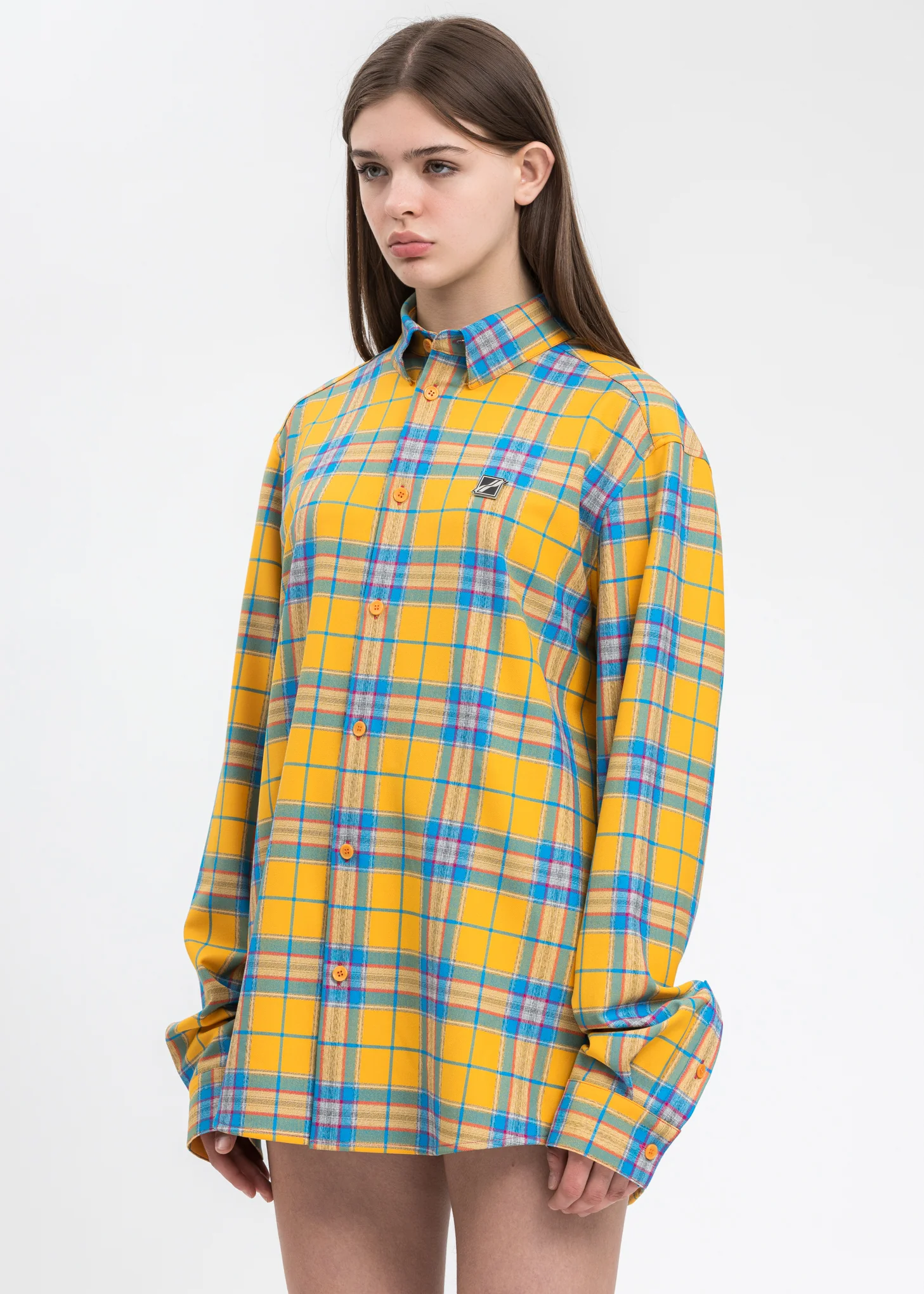 Yellow Checked Logo Print Shirt - Image 3