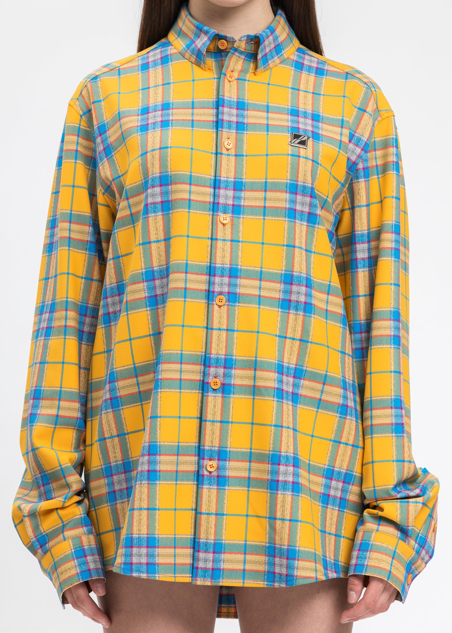 Yellow Checked Logo Print Shirt - Image 4