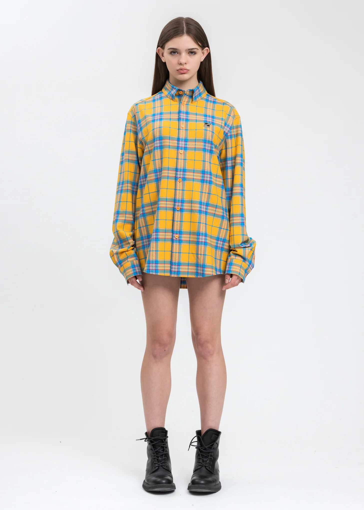 Yellow Checked Logo Print Shirt - Image 5