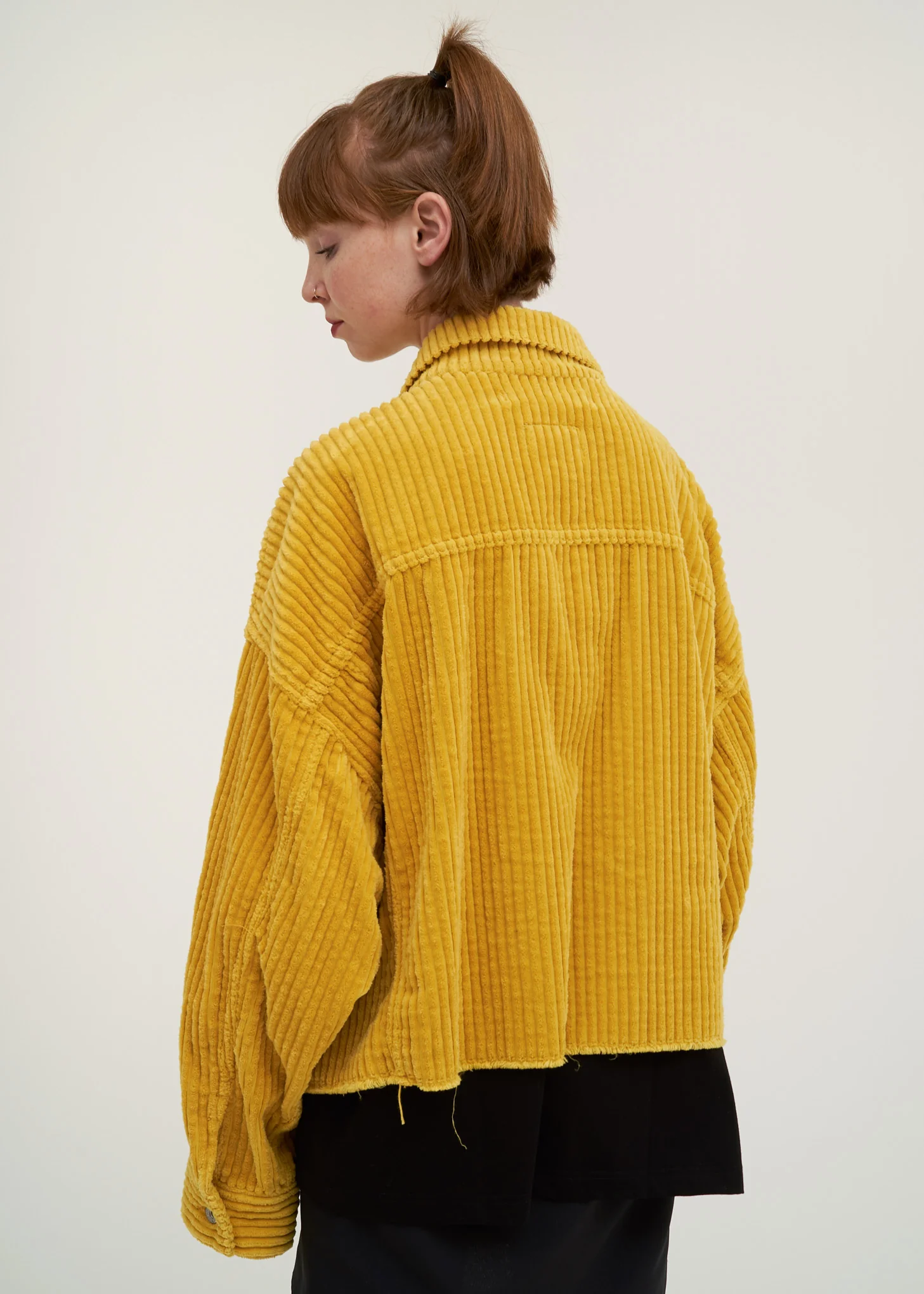 Yellow Cut Off Oversized Corduroy Jacket - Image 4