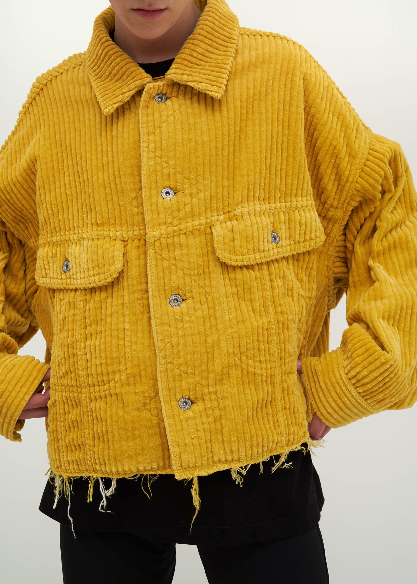 Yellow Cut Off Oversized Corduroy Jacket