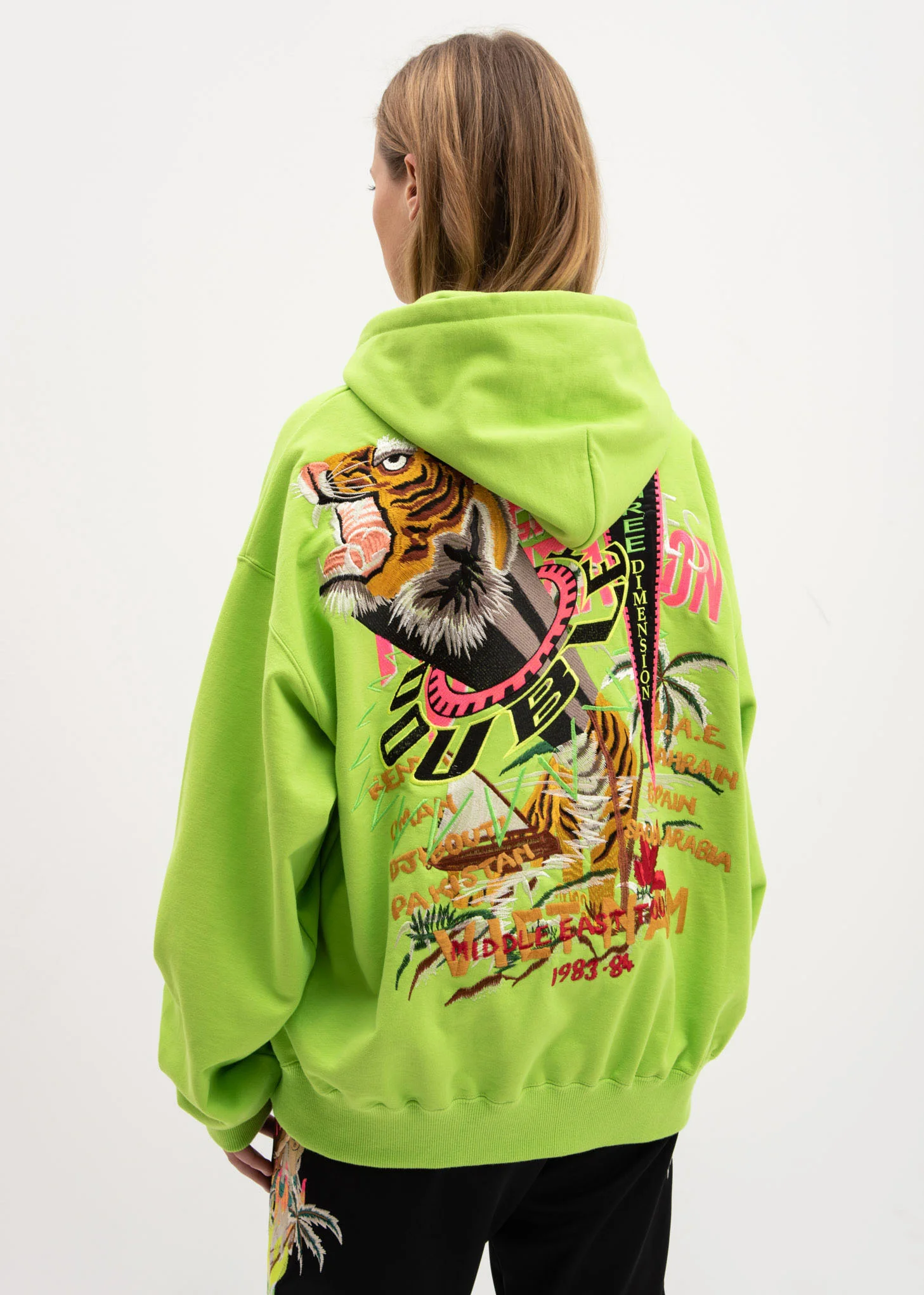 Yellow Green Chaos Embroidery Hoodie