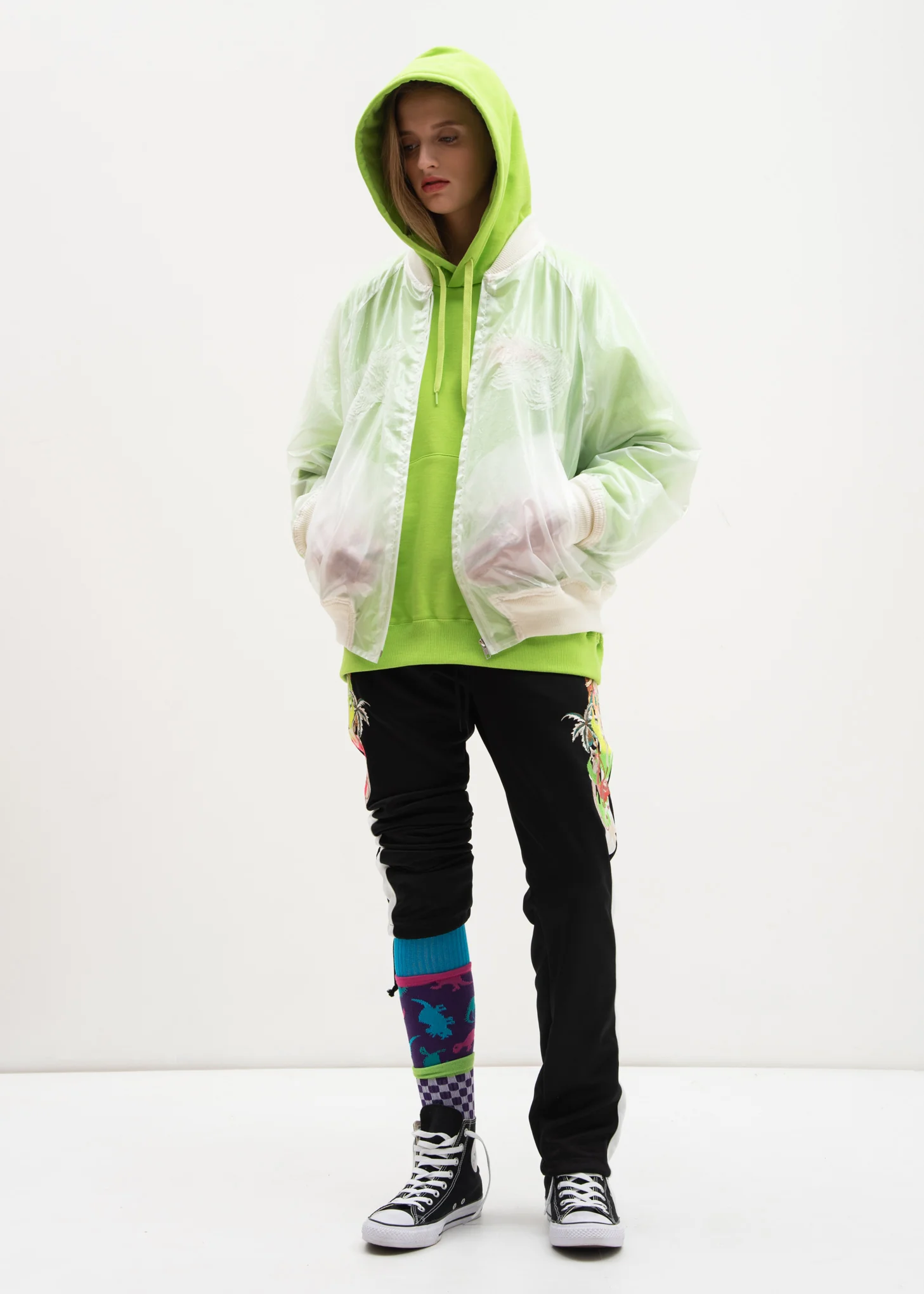 Yellow Green Chaos Embroidery Hoodie - Image 5