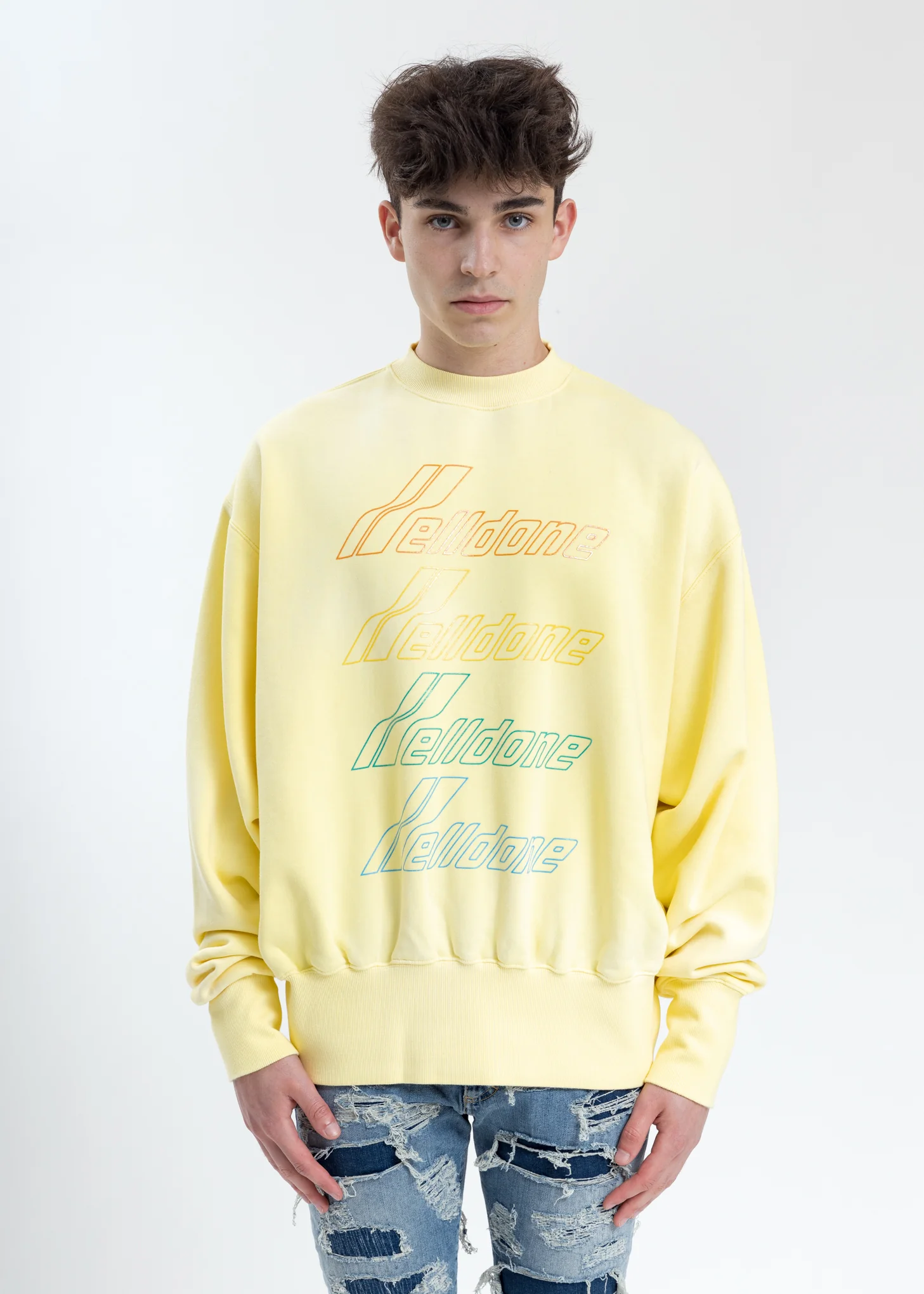 Yellow Hand Bleached Iridescent Logo Sweater