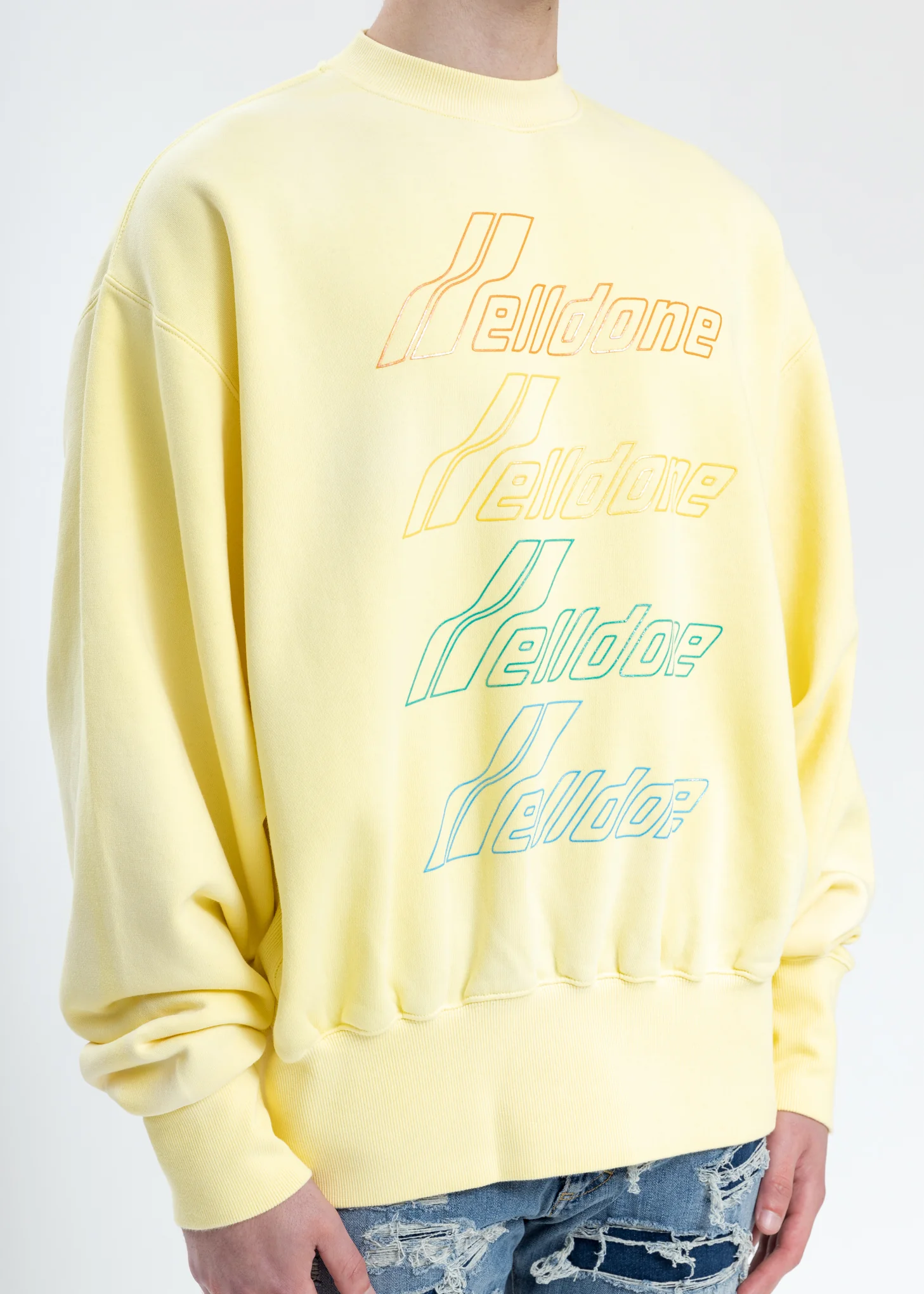 Yellow Hand Bleached Iridescent Logo Sweater - Image 2