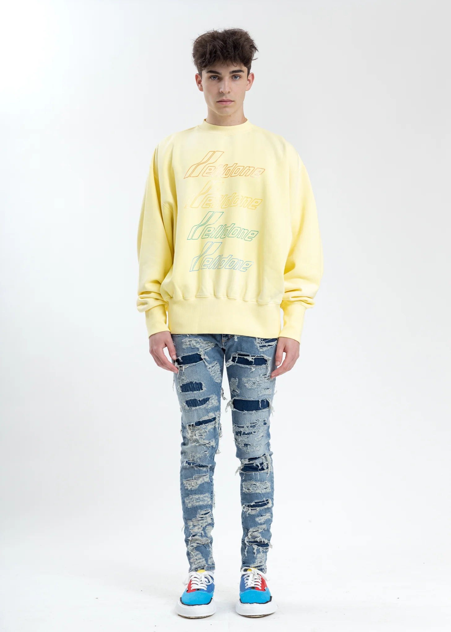 Yellow Hand Bleached Iridescent Logo Sweater - Image 6