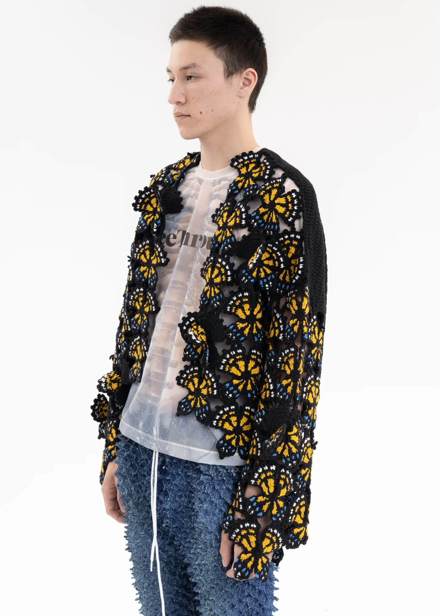 Yellow HAND-CROCHET BUTTERFLY CARDIGAN - Image 3