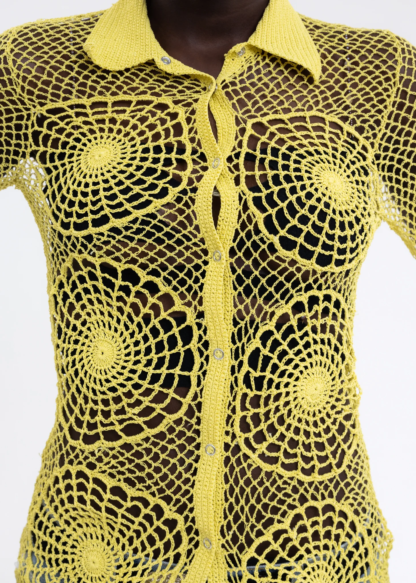 Yellow Hand Hook Hollow Woven Shirt - Image 2