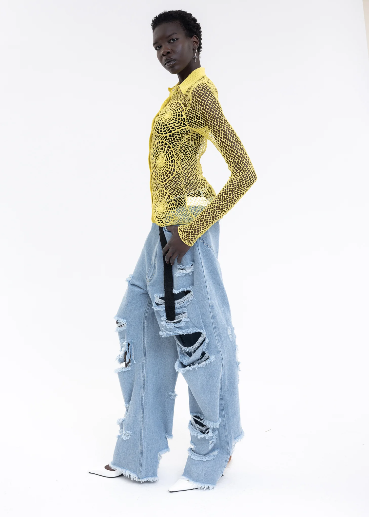 Yellow Hand Hook Hollow Woven Shirt - Image 5