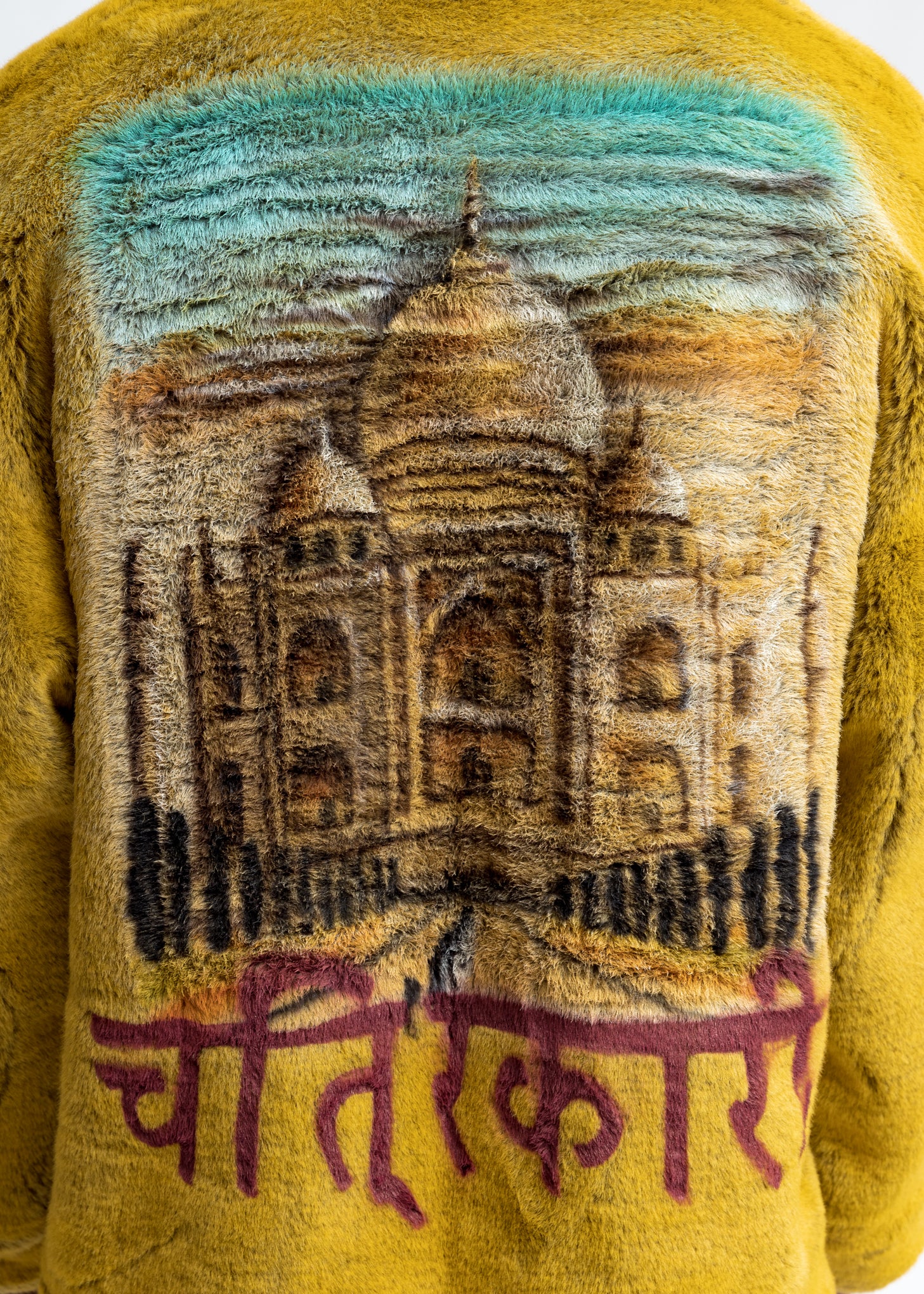 Yellow Hand-Painted Fur Jacket - Image 4