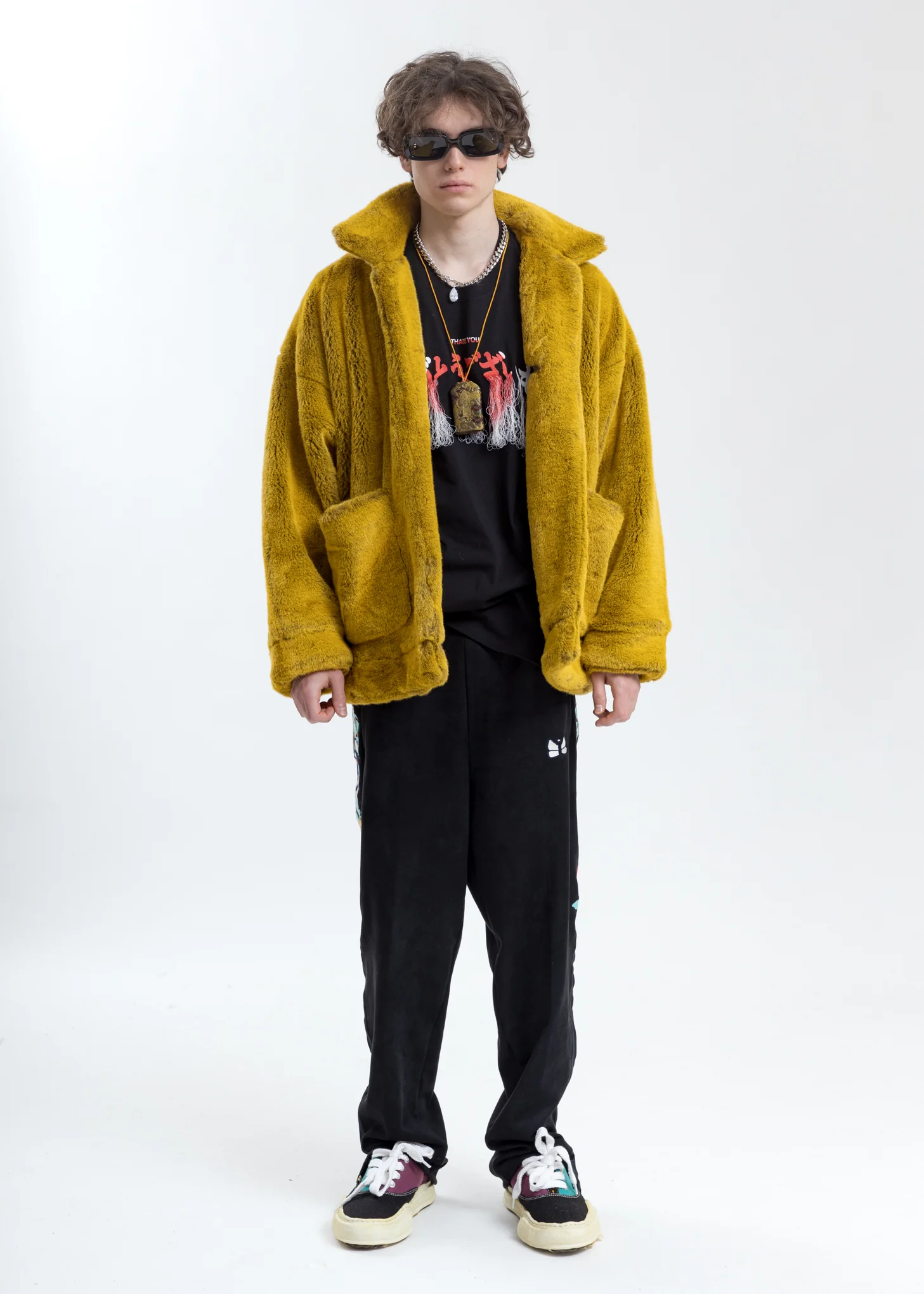 Yellow Hand-Painted Fur Jacket - Image 6