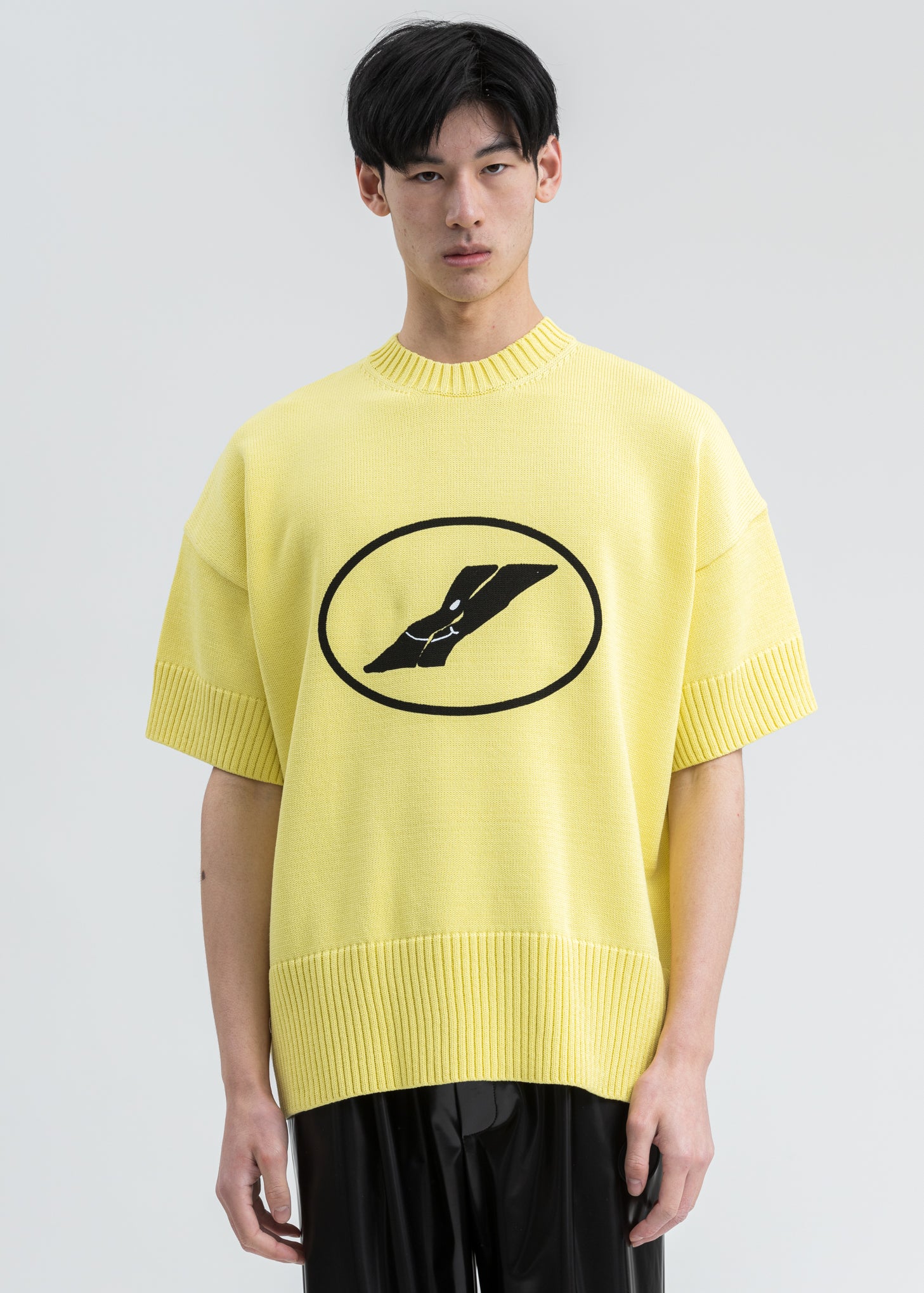 Yellow Printed Short Sleeve Sweater