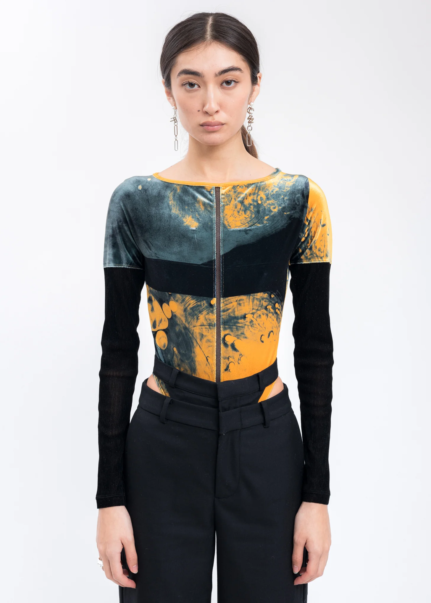 Orange Printed Mesh Bodysuit