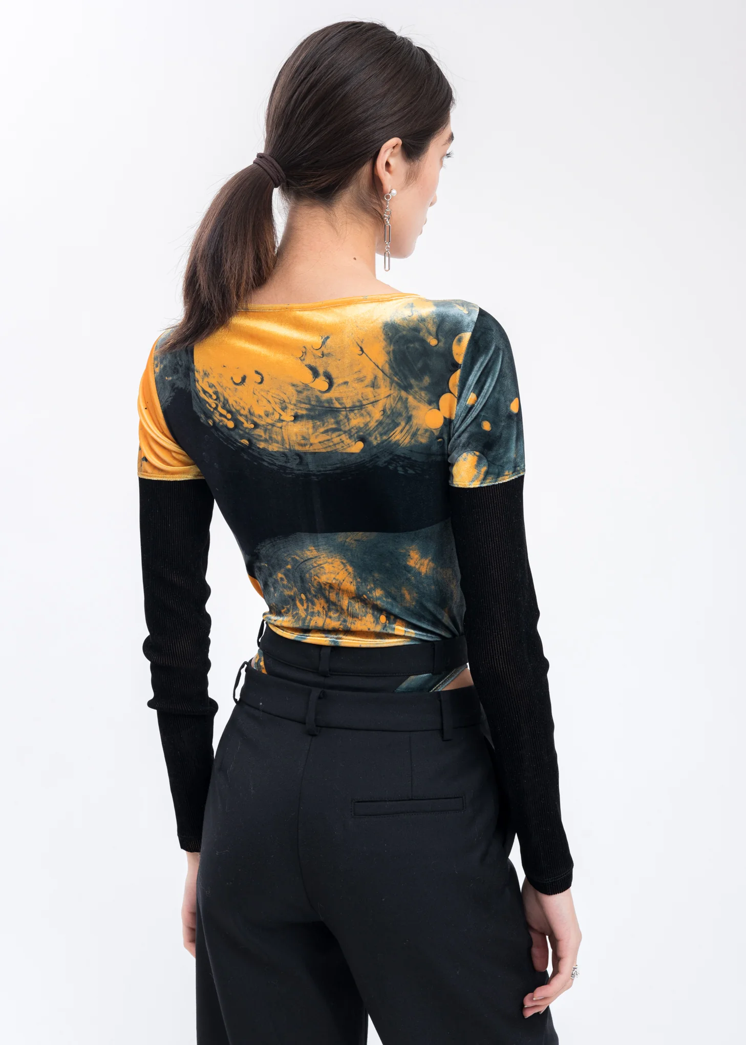Orange Printed Mesh Bodysuit - Image 3