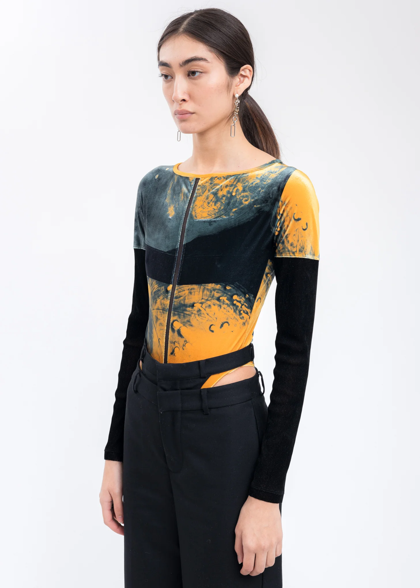 Orange Printed Mesh Bodysuit - Image 4
