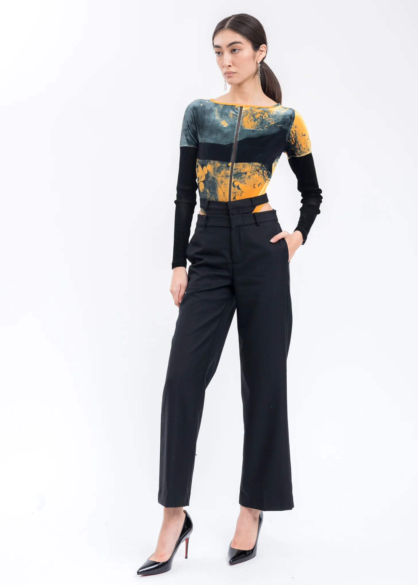 Orange Printed Mesh Bodysuit - Image 5