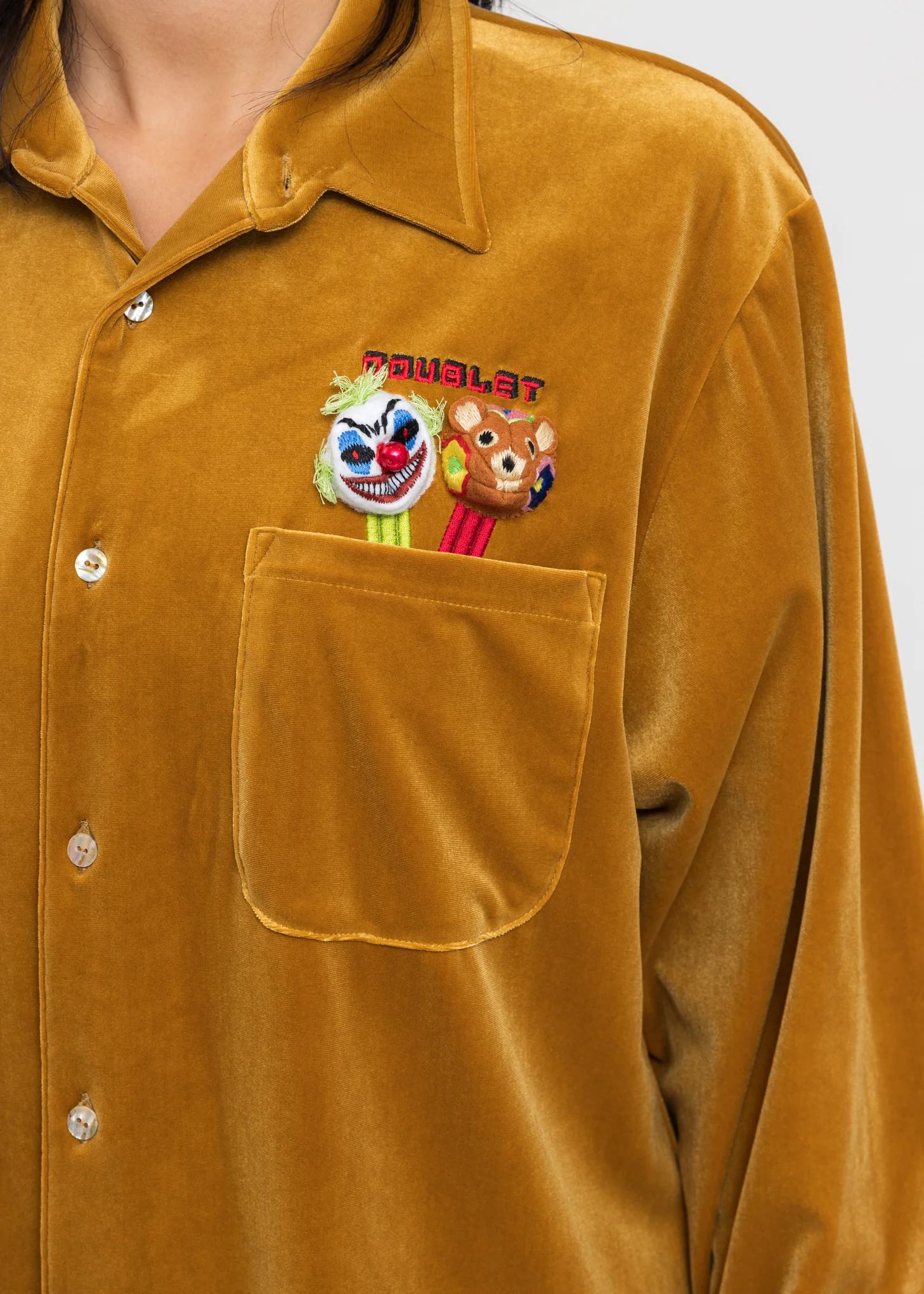 Yellow Puppet Embroidery Velour Shirts - Image 2