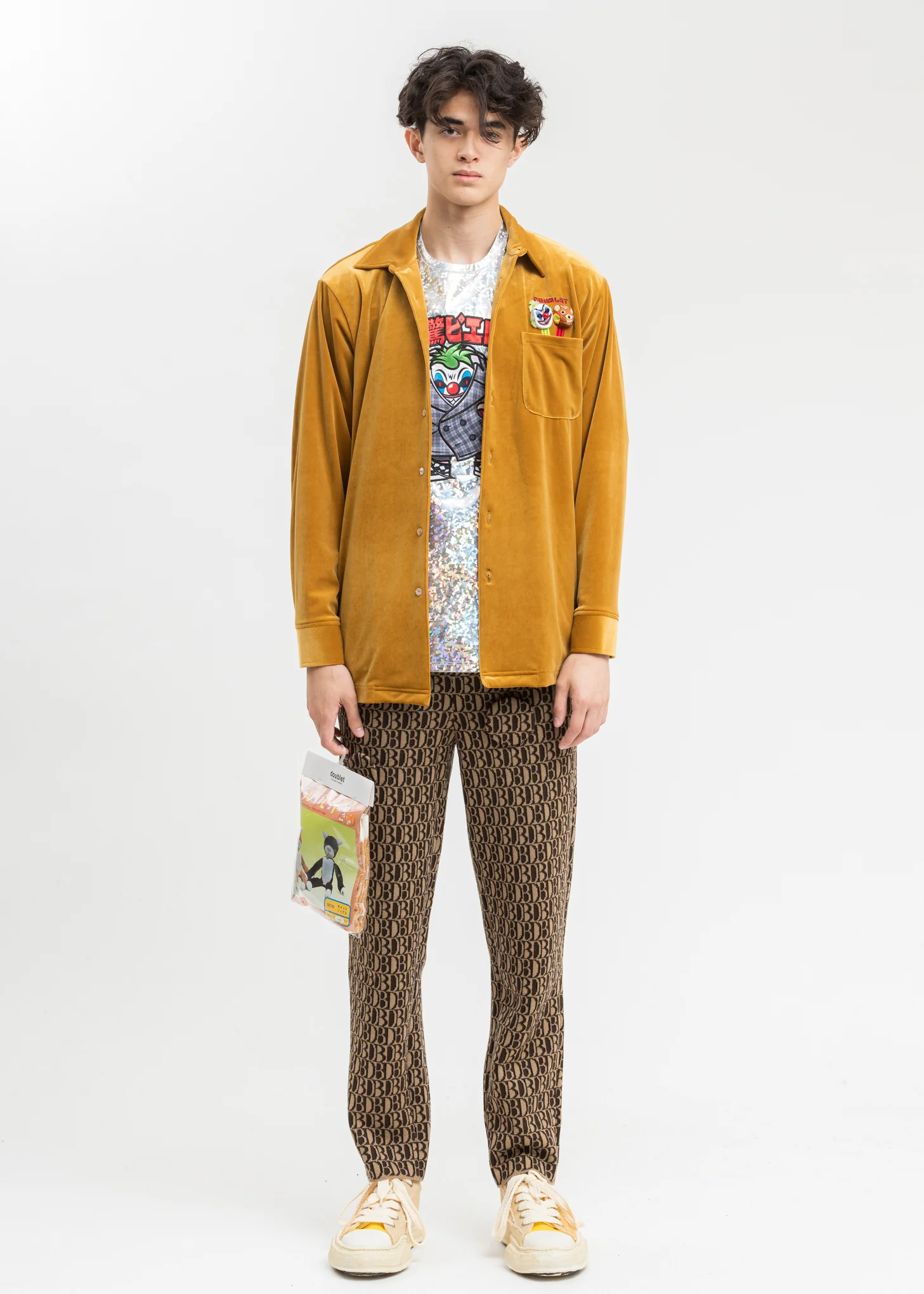 Yellow Puppet Embroidery Velour Shirts - Image 7
