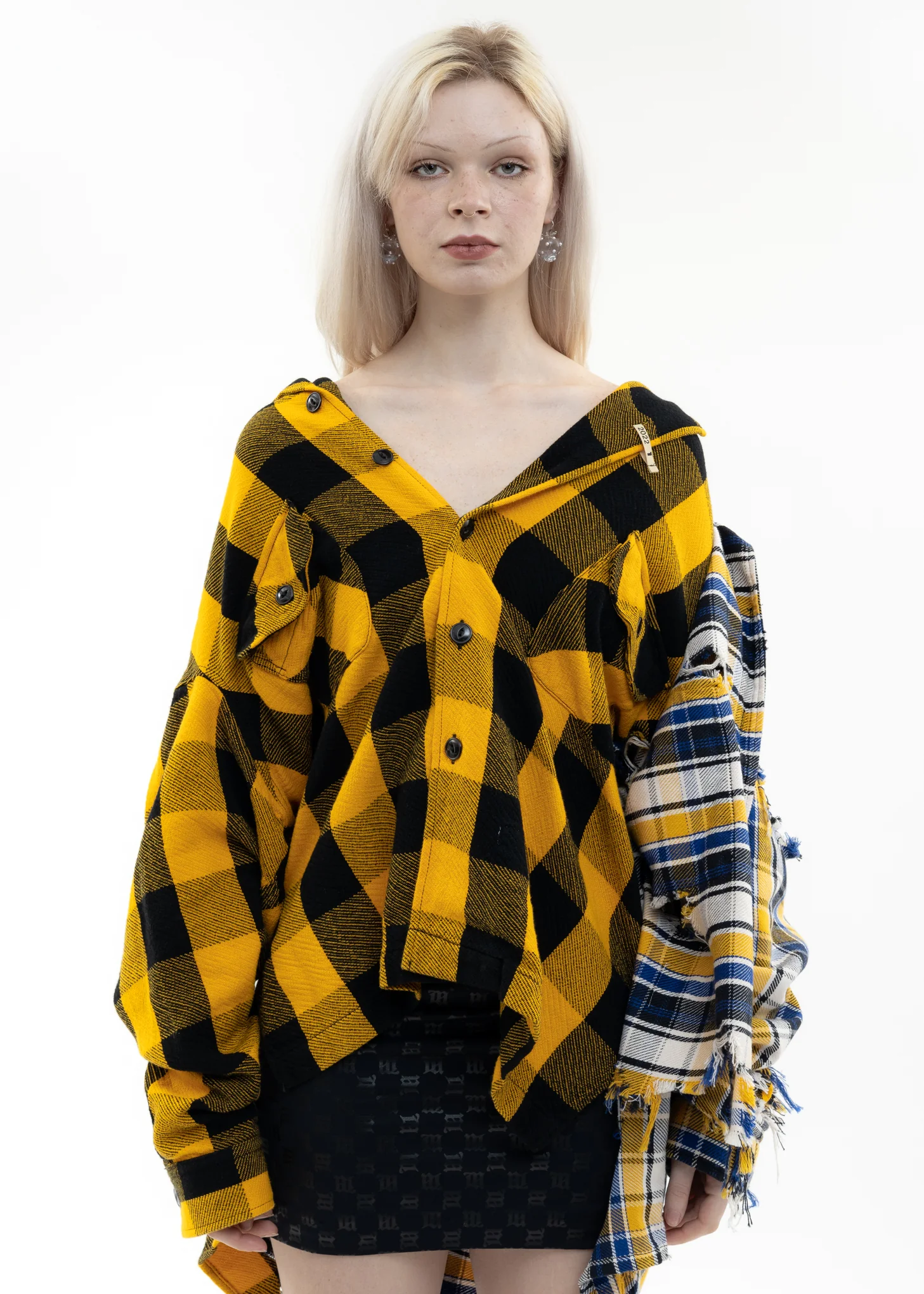 Yellow Single Draped Check Shirts