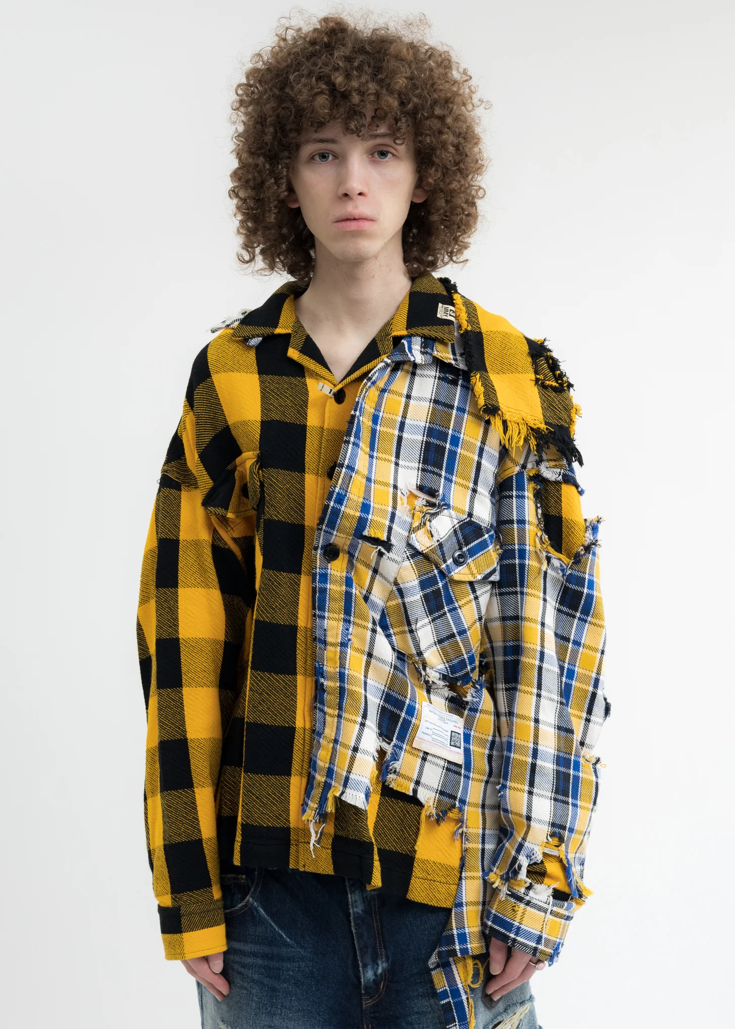 Yellow Single Draped Check Shirts
