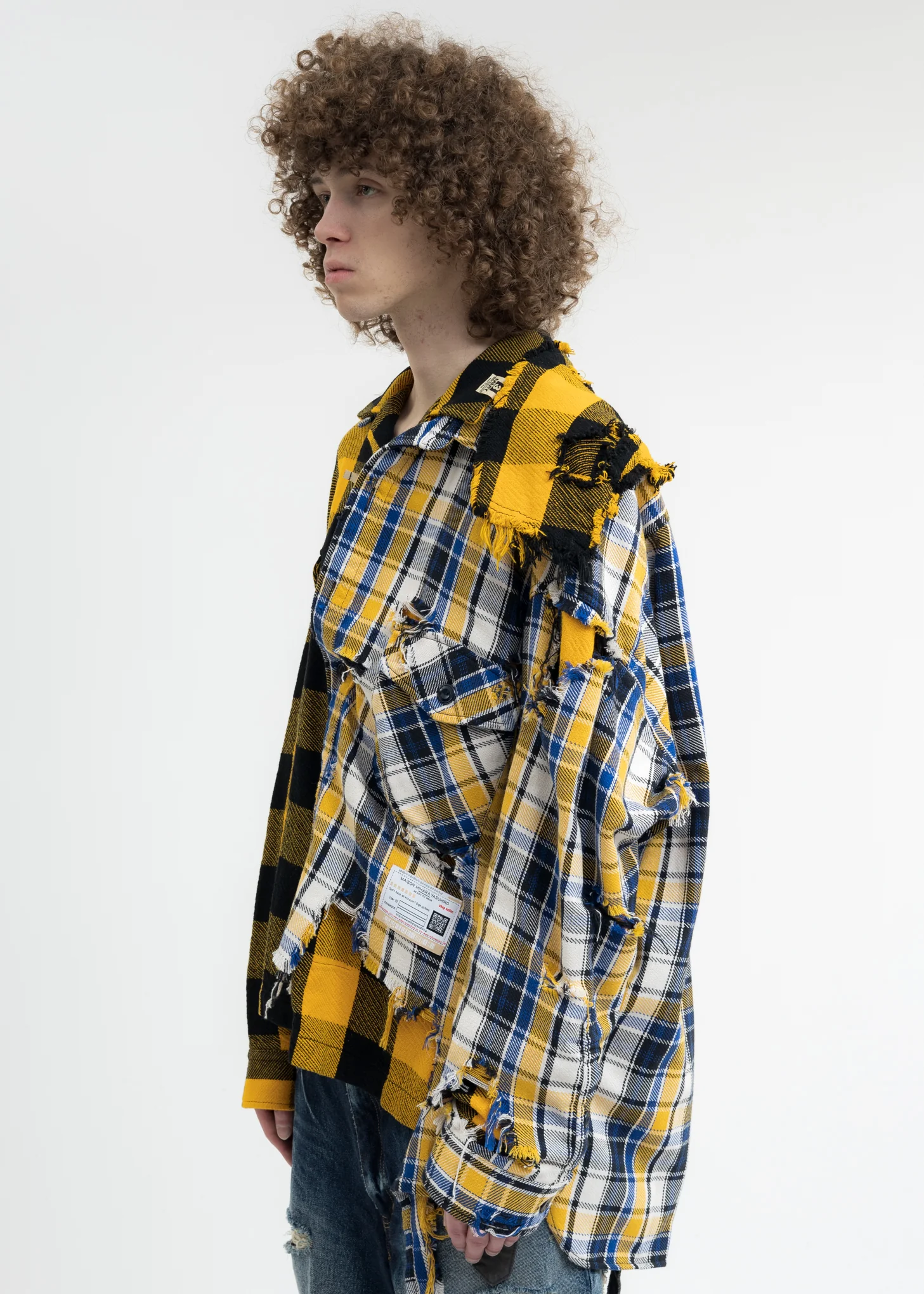 Yellow Single Draped Check Shirts - Image 2
