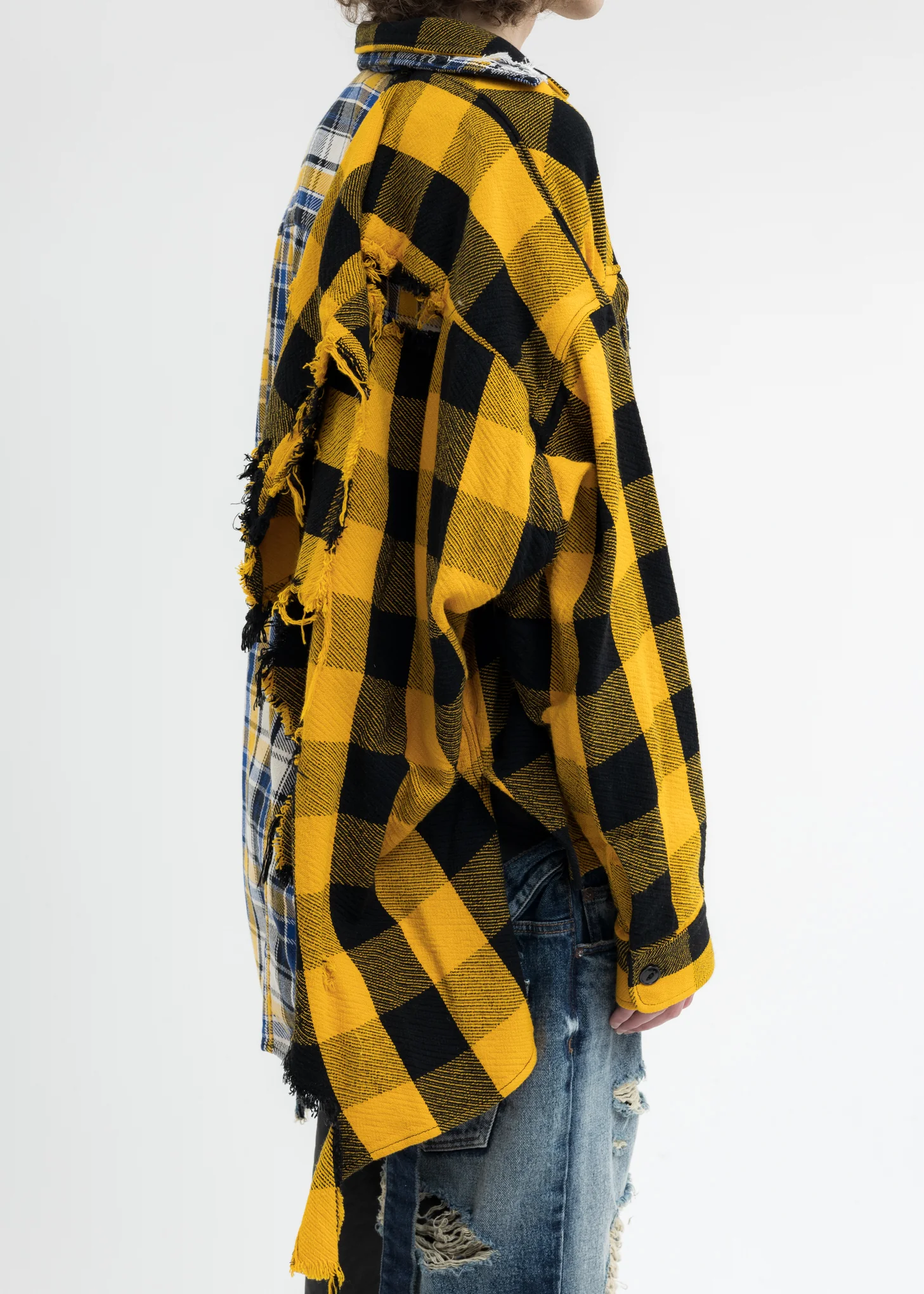 Yellow Single Draped Check Shirts - Image 4