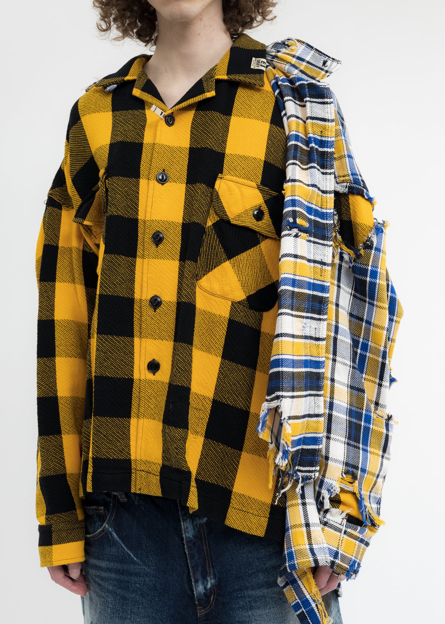 Yellow Single Draped Check Shirts - Image 6