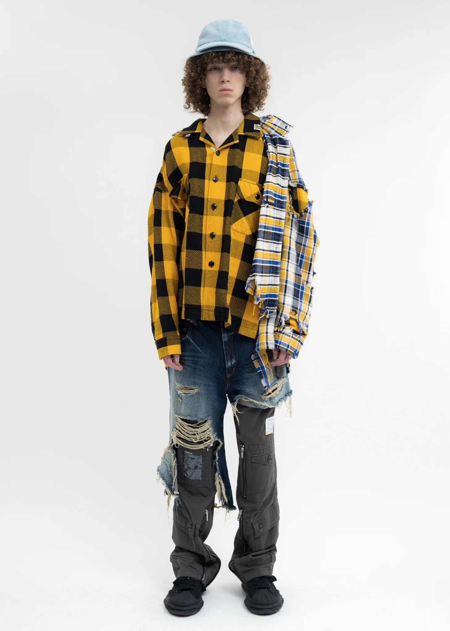 Yellow Single Draped Check Shirts - Image 7