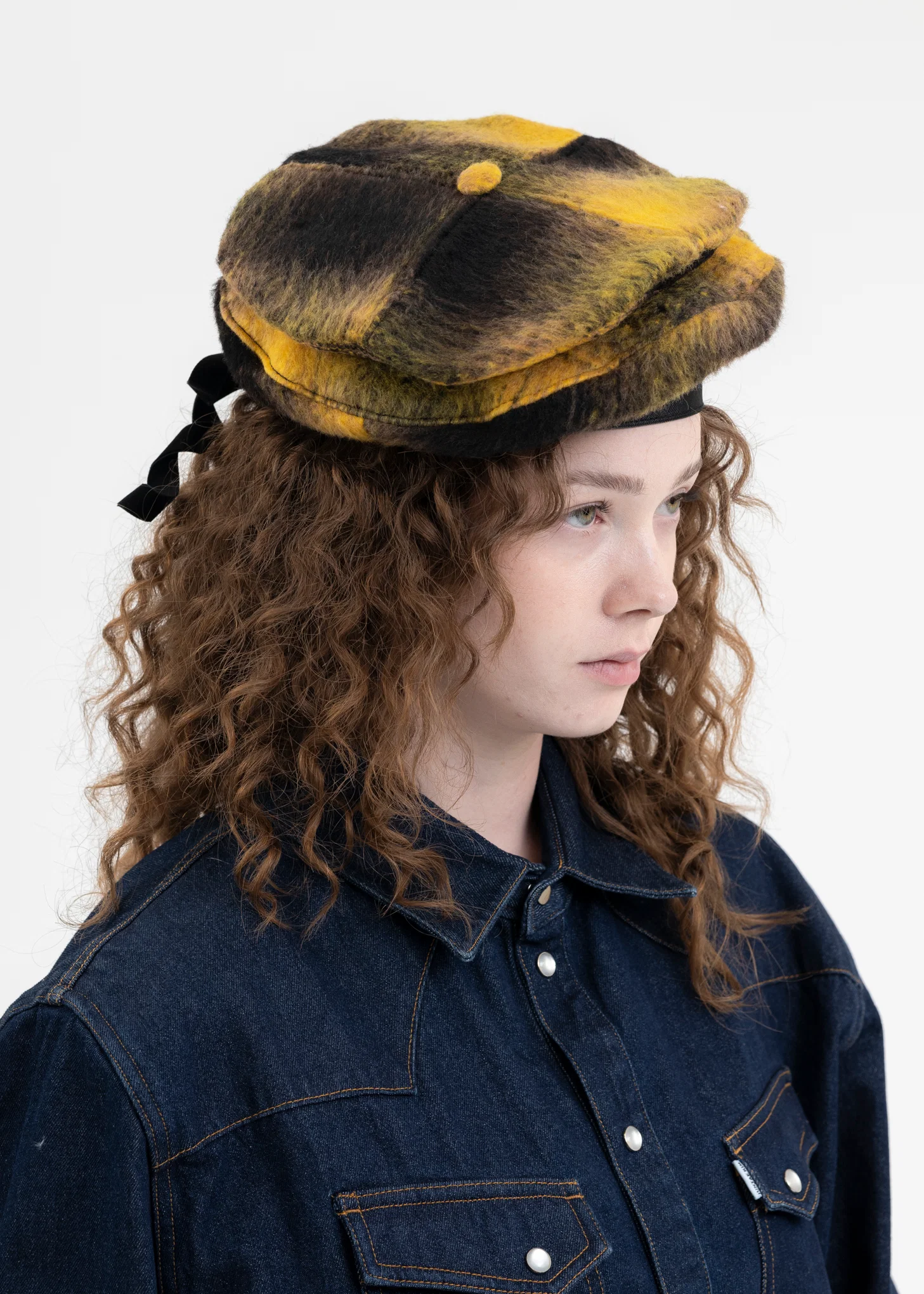 YELLOW SLASHED MOHAIR BERET - Image 2