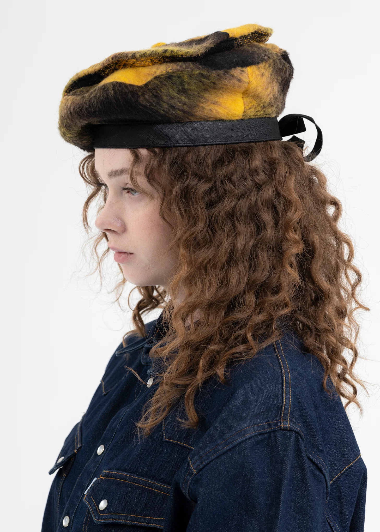 YELLOW SLASHED MOHAIR BERET - Image 3