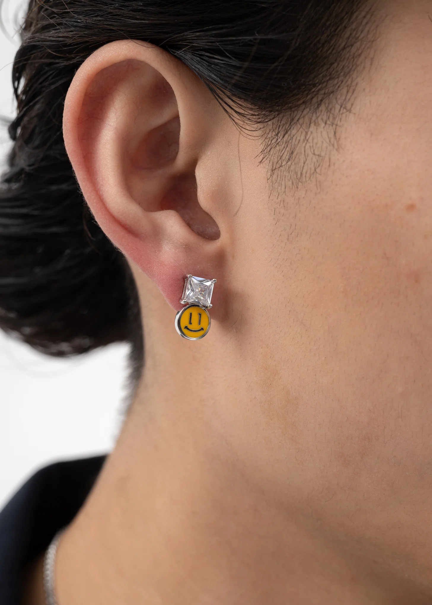 Yellow Smiley Face And Rhinestone Earring - Single - Image 3