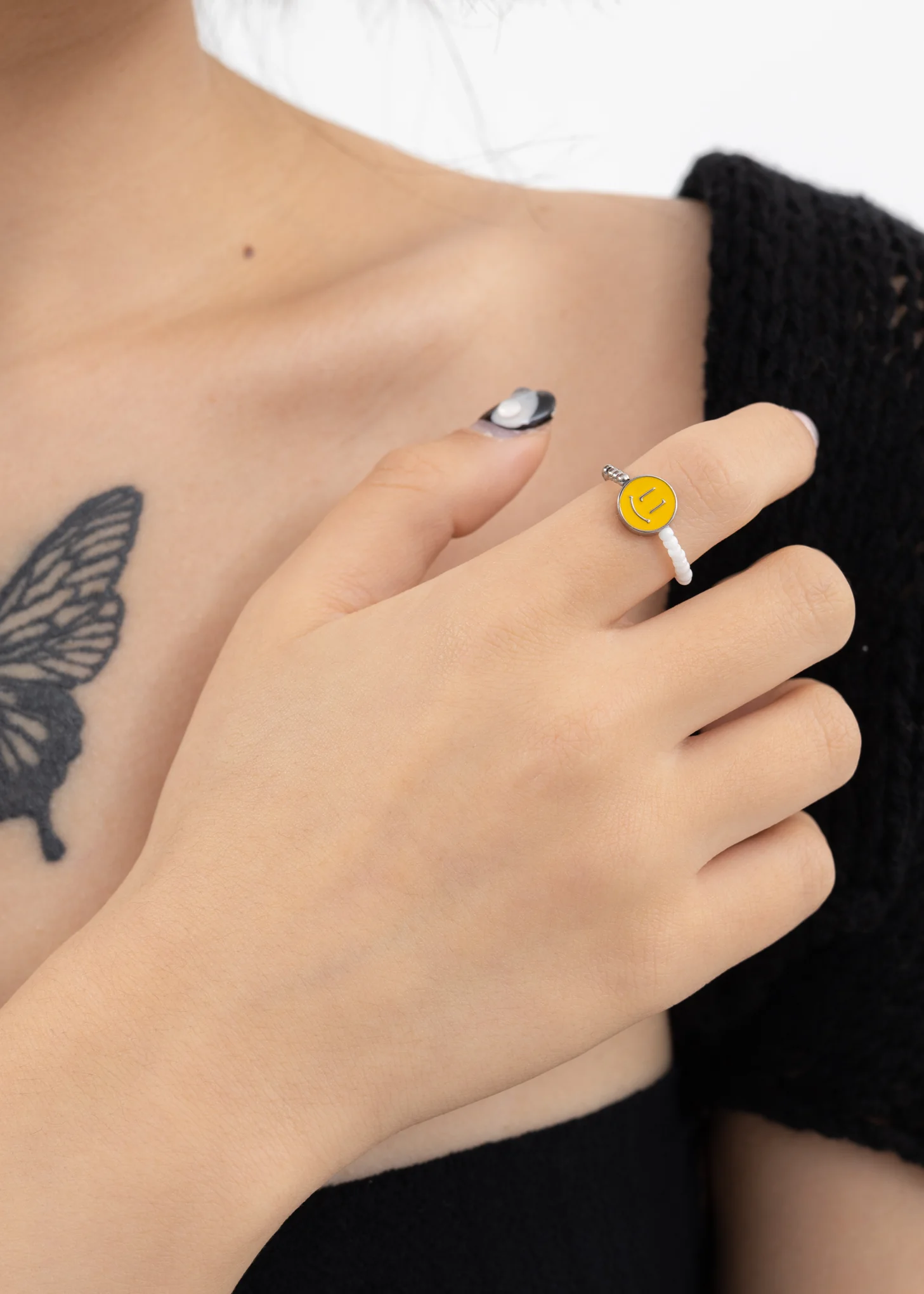 Yellow Smiley Face Beaded Ring - Image 5