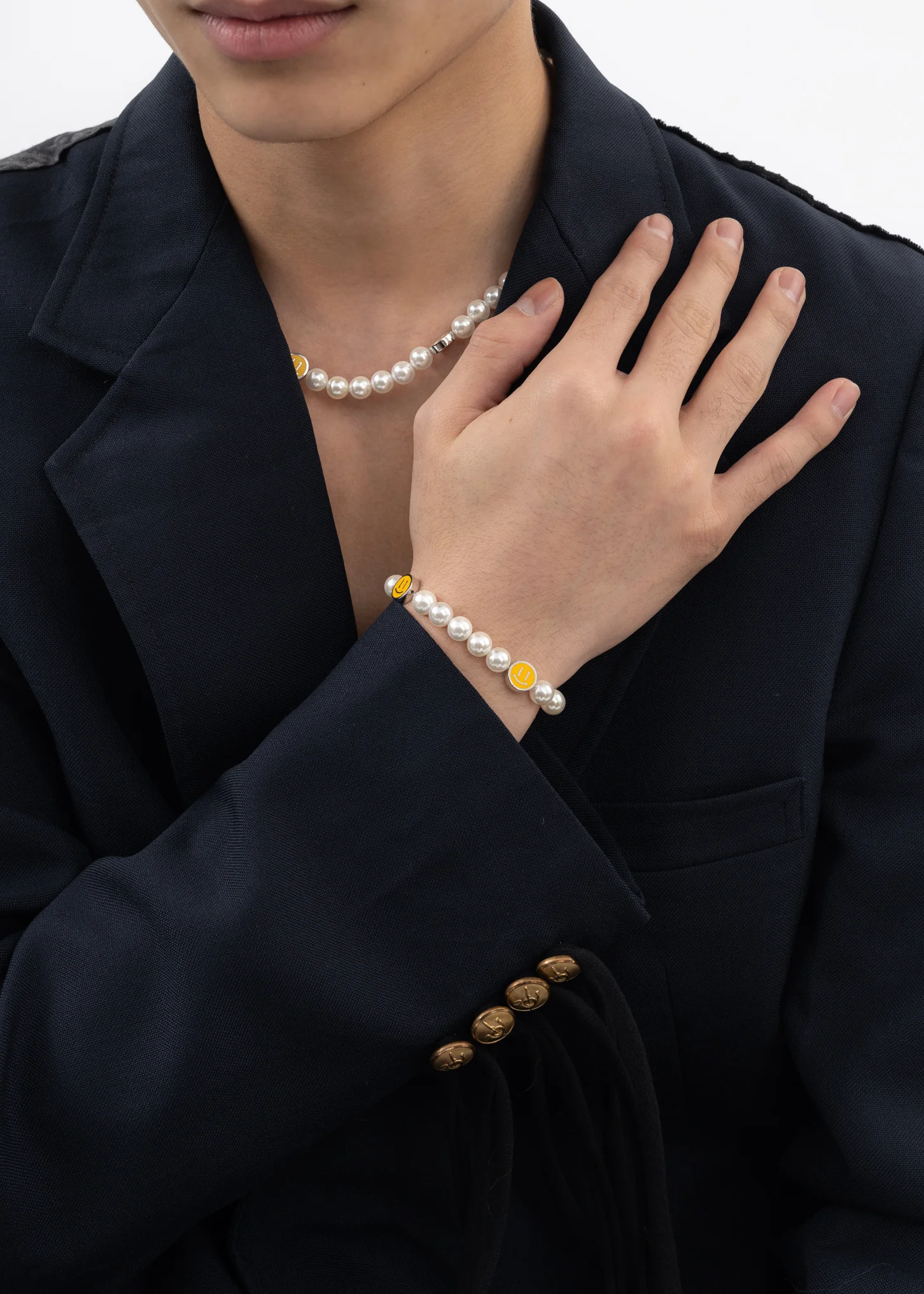 Yellow Smiley Faces And Pearls Bracelet - Image 3