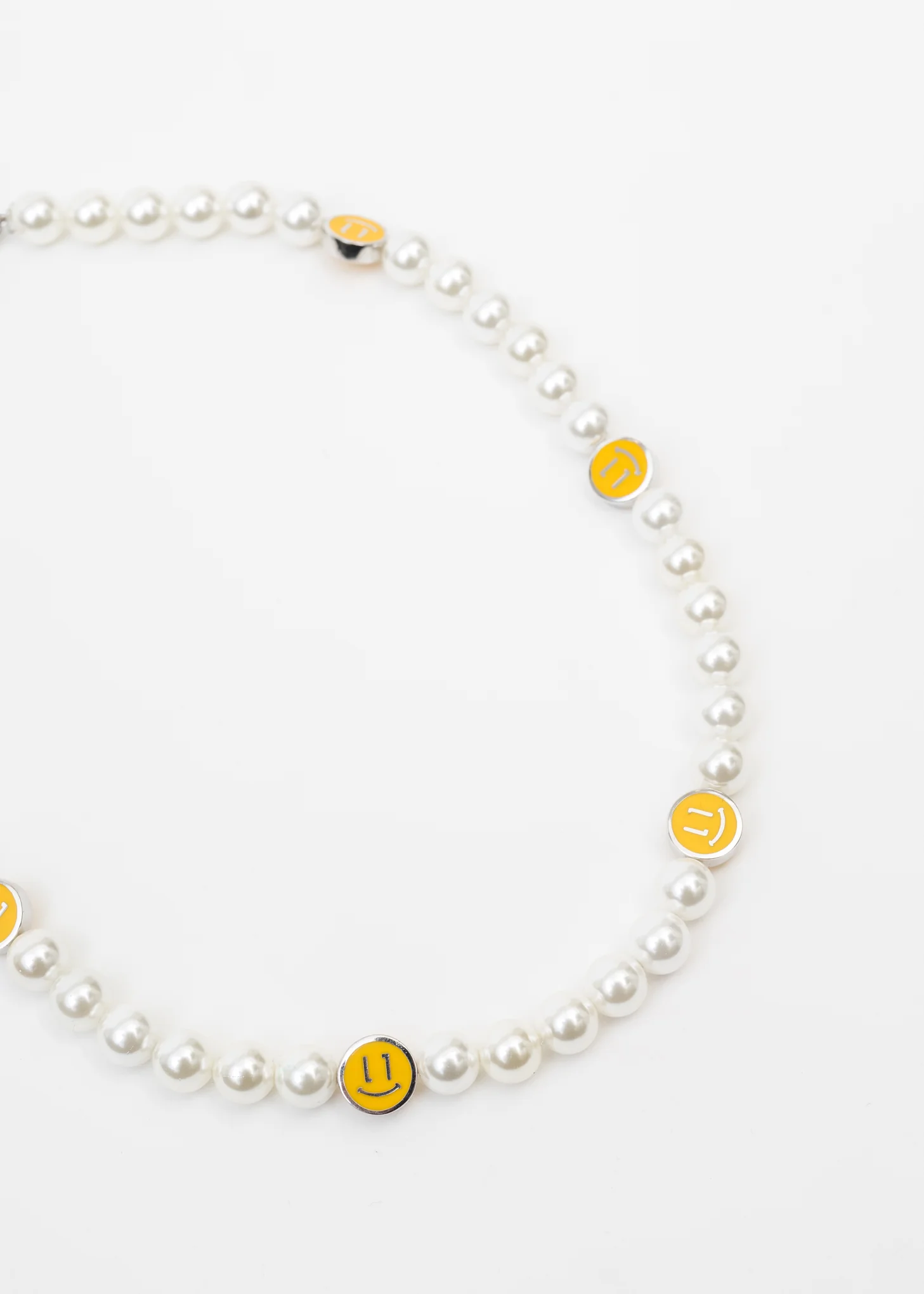 Yellow Smiley Faces And Pearls Necklace
