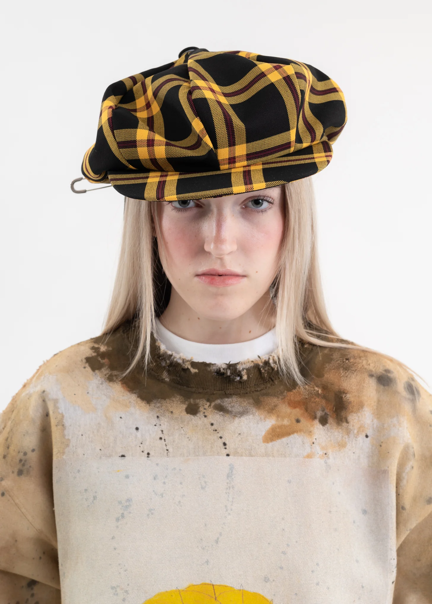 Yellow Tartan Check Metal Badges Casquette KIDILL × CA4LA Collaboration
