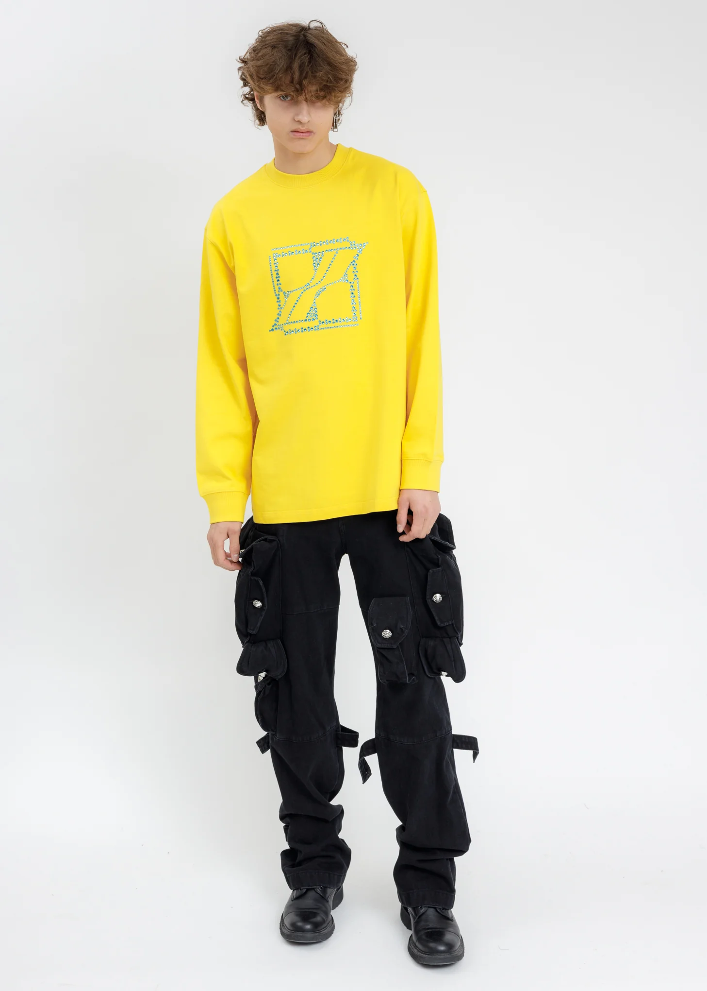 Yellow WE11DONE Crystal Logo Long Sleeves - Image 6
