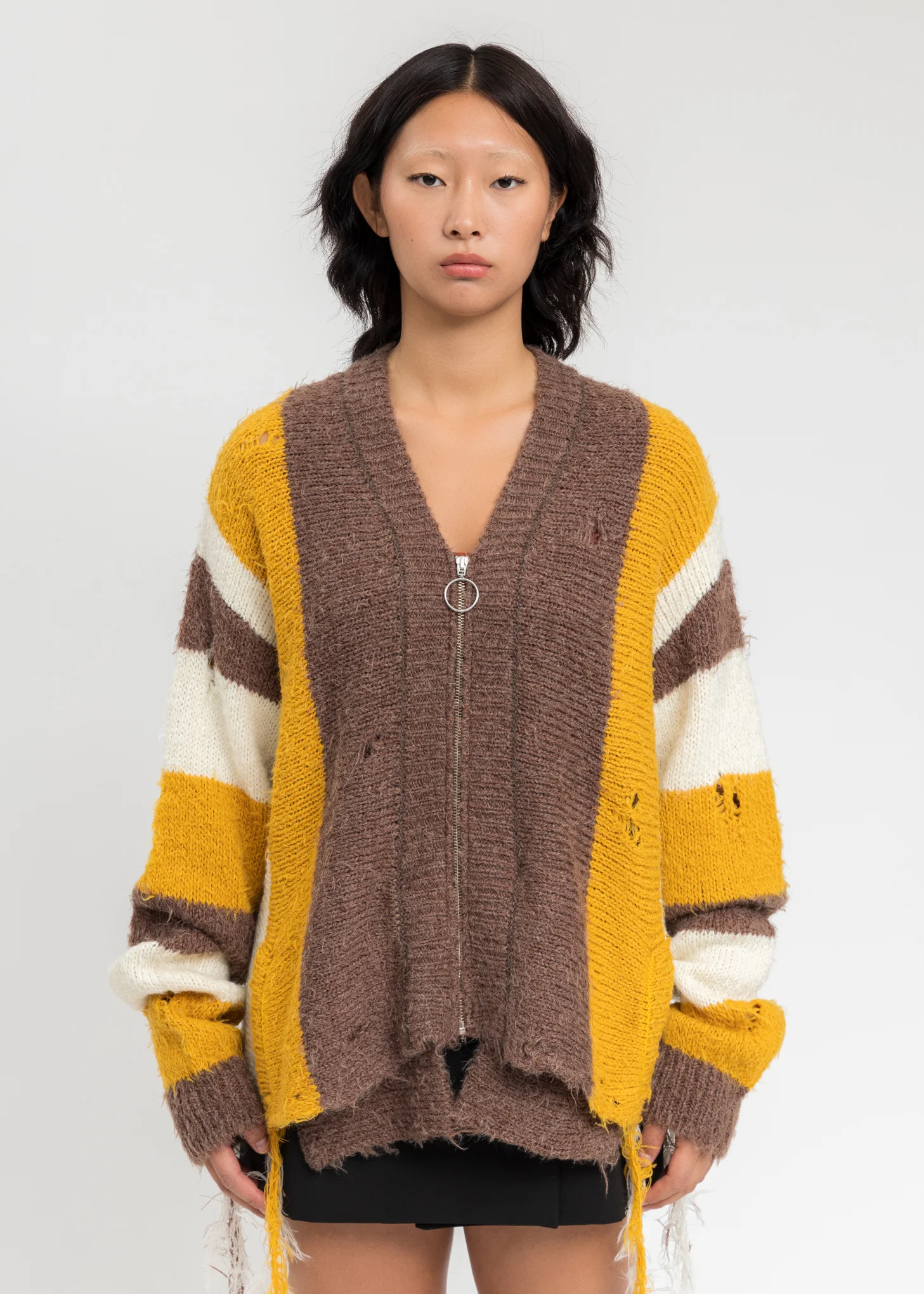 Yellow Zip Up Stripe Cardigan
