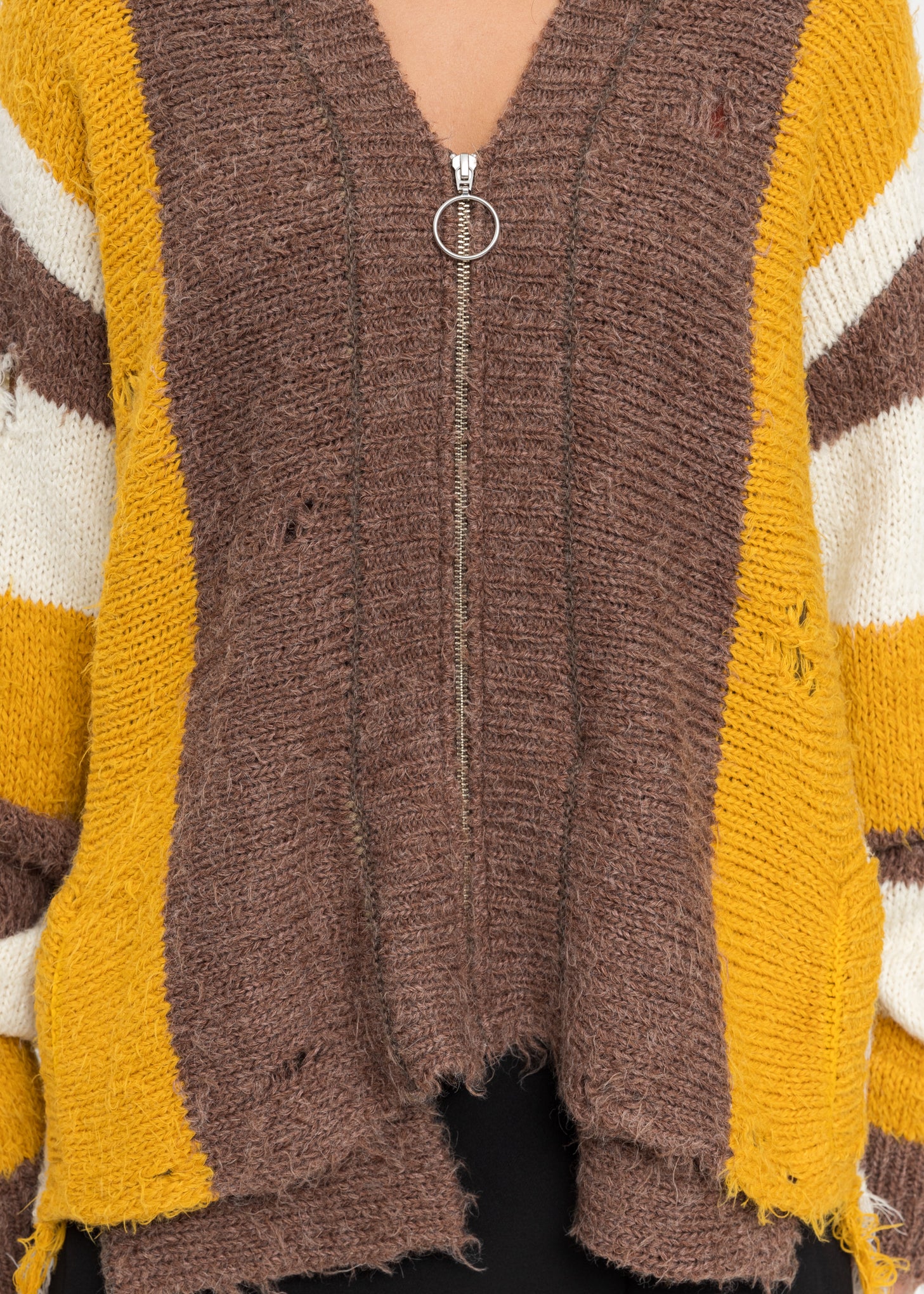 Yellow Zip Up Stripe Cardigan - Image 6